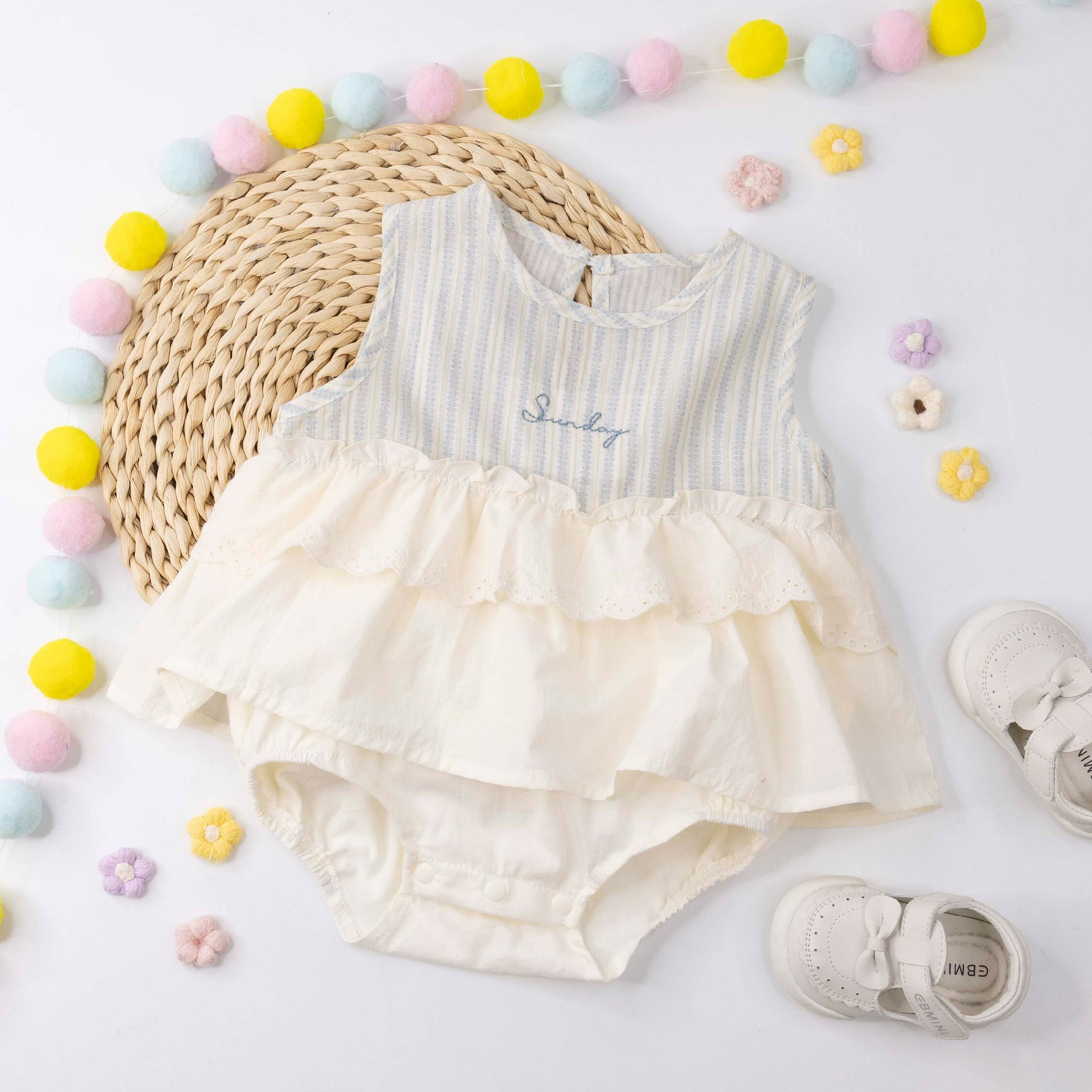 清新花邊拼接無袖包屁衣 (JG6007)