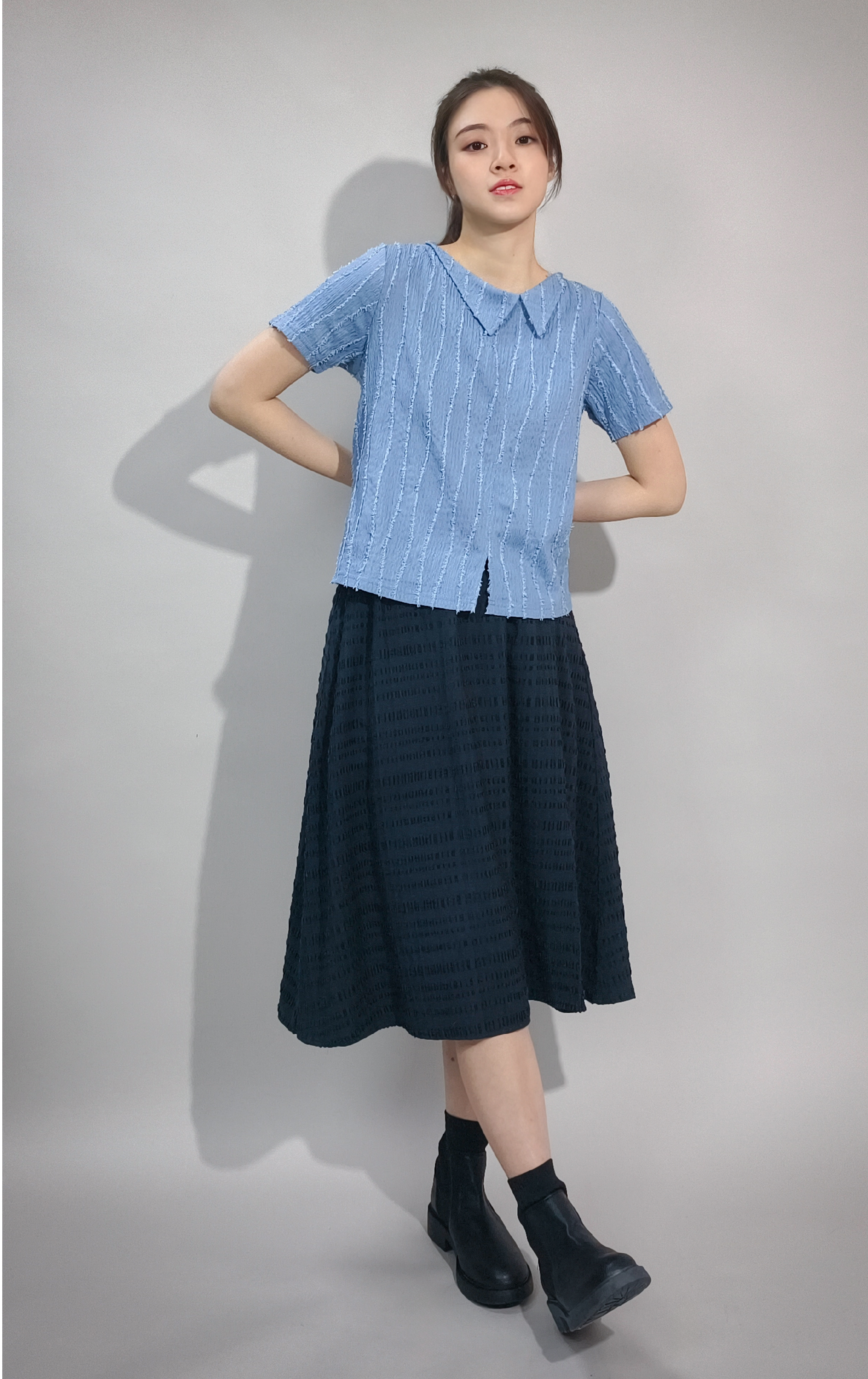 Collared Tassel Textured Top ST0424