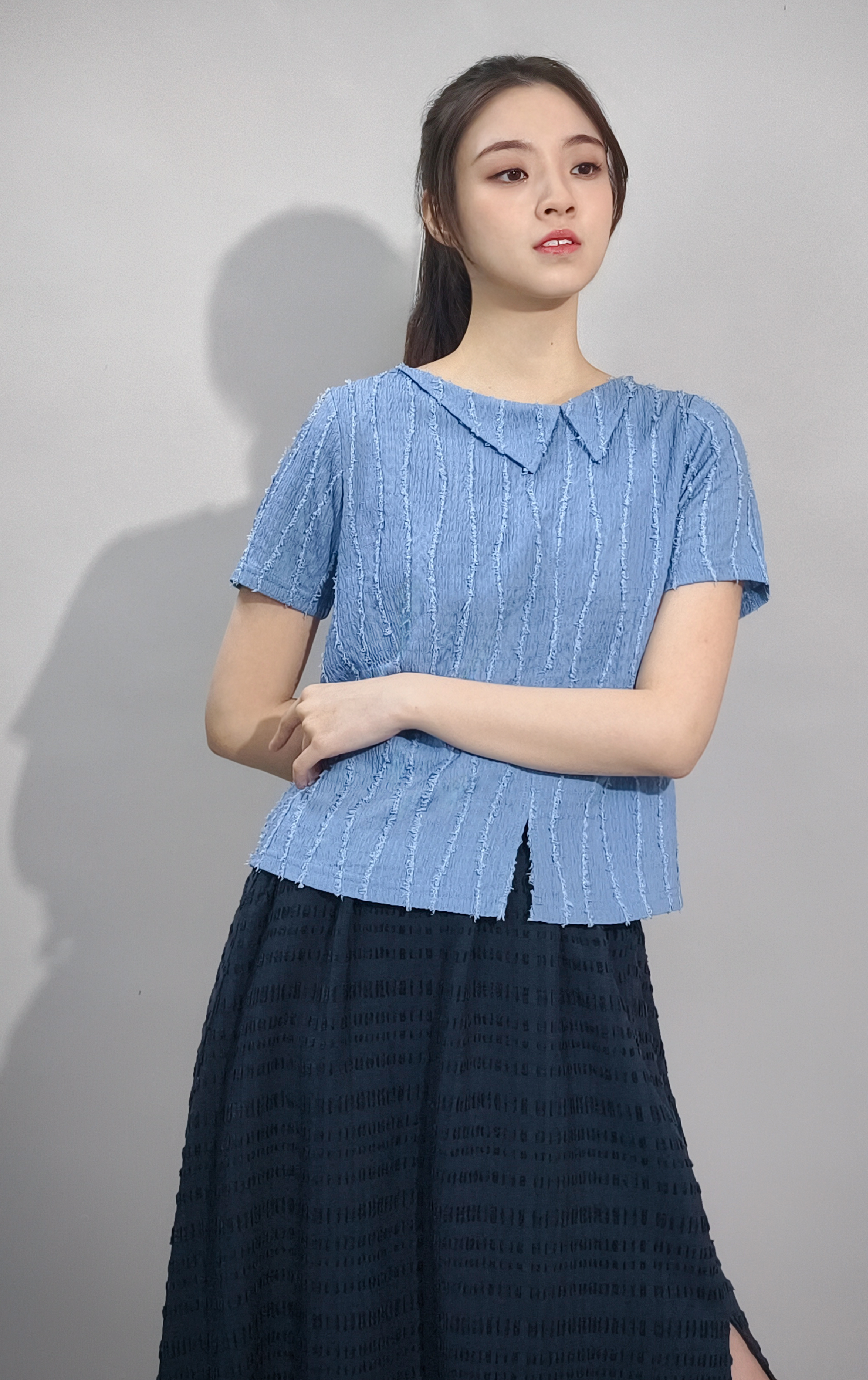 Collared Tassel Textured Top ST0424