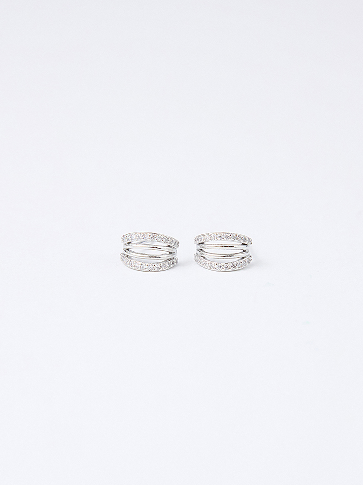 雙排弧形鑲鑽耳針耳環