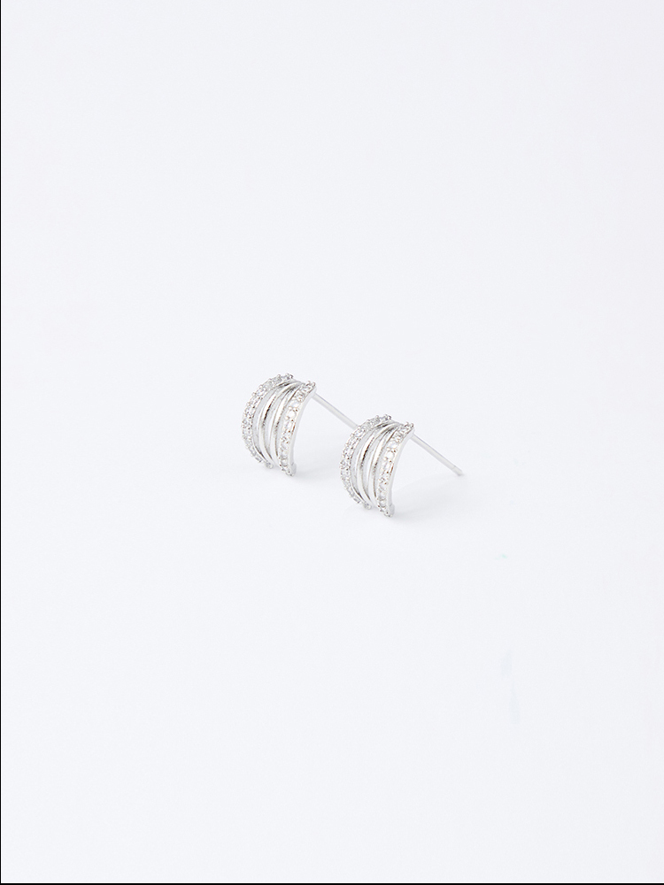 雙排弧形鑲鑽耳針耳環