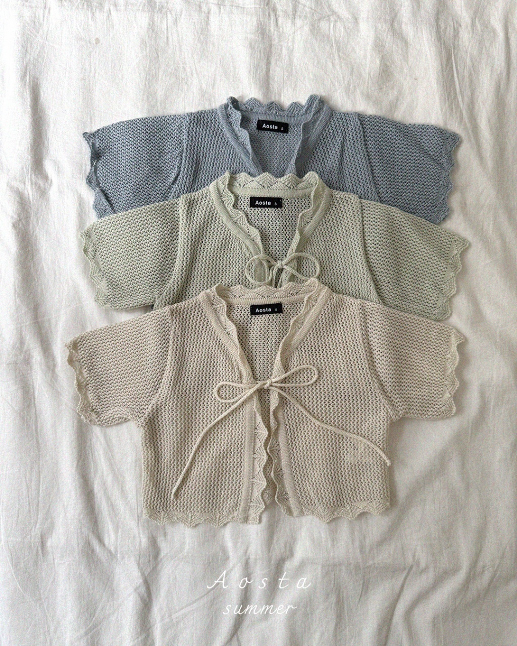 韓國🇰🇷Aosta 針織綁帶短袖外套(S-XXL)