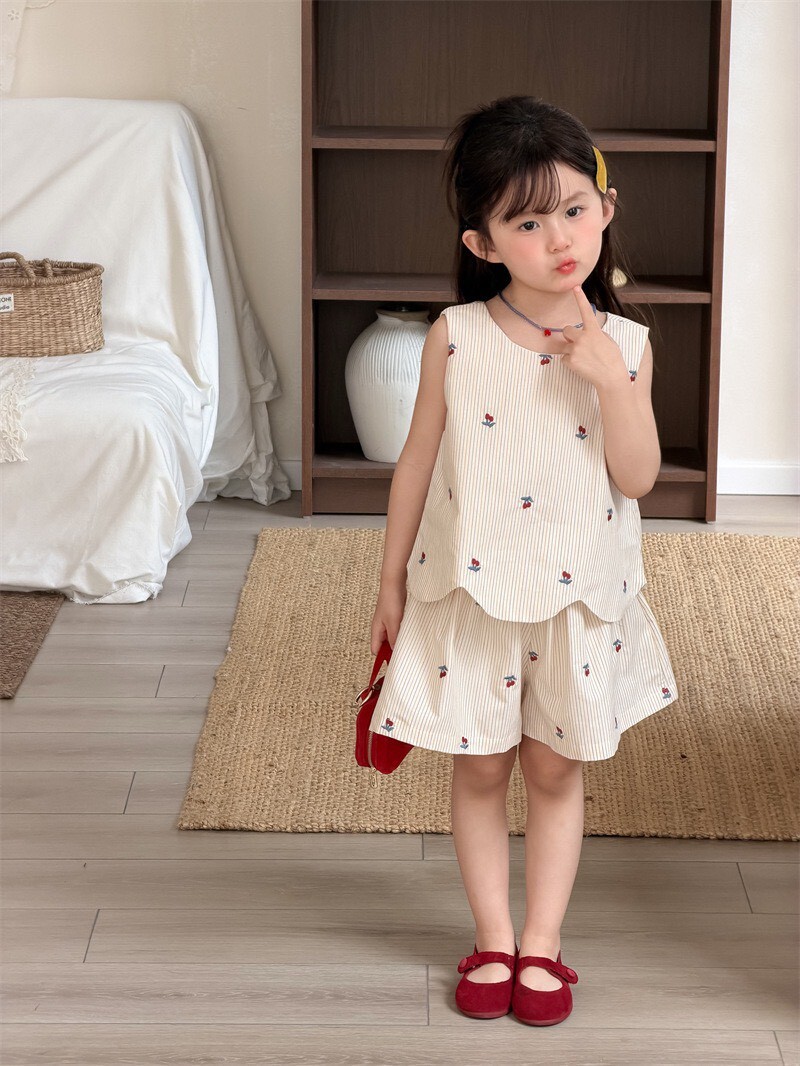 櫻桃波浪下擺造型無袖套裝 ꕀꕀꕀ