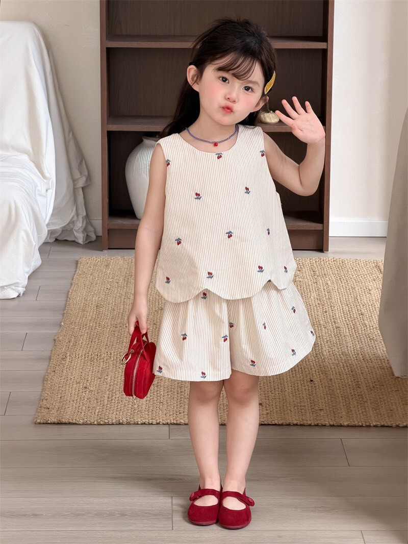 櫻桃波浪下擺造型無袖套裝 ꕀꕀꕀ