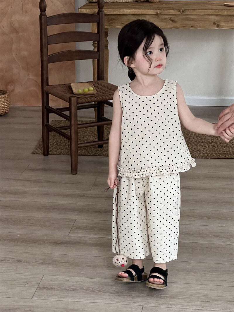 點點花邊下擺造型無袖套裝  ꕀꕀꕀ