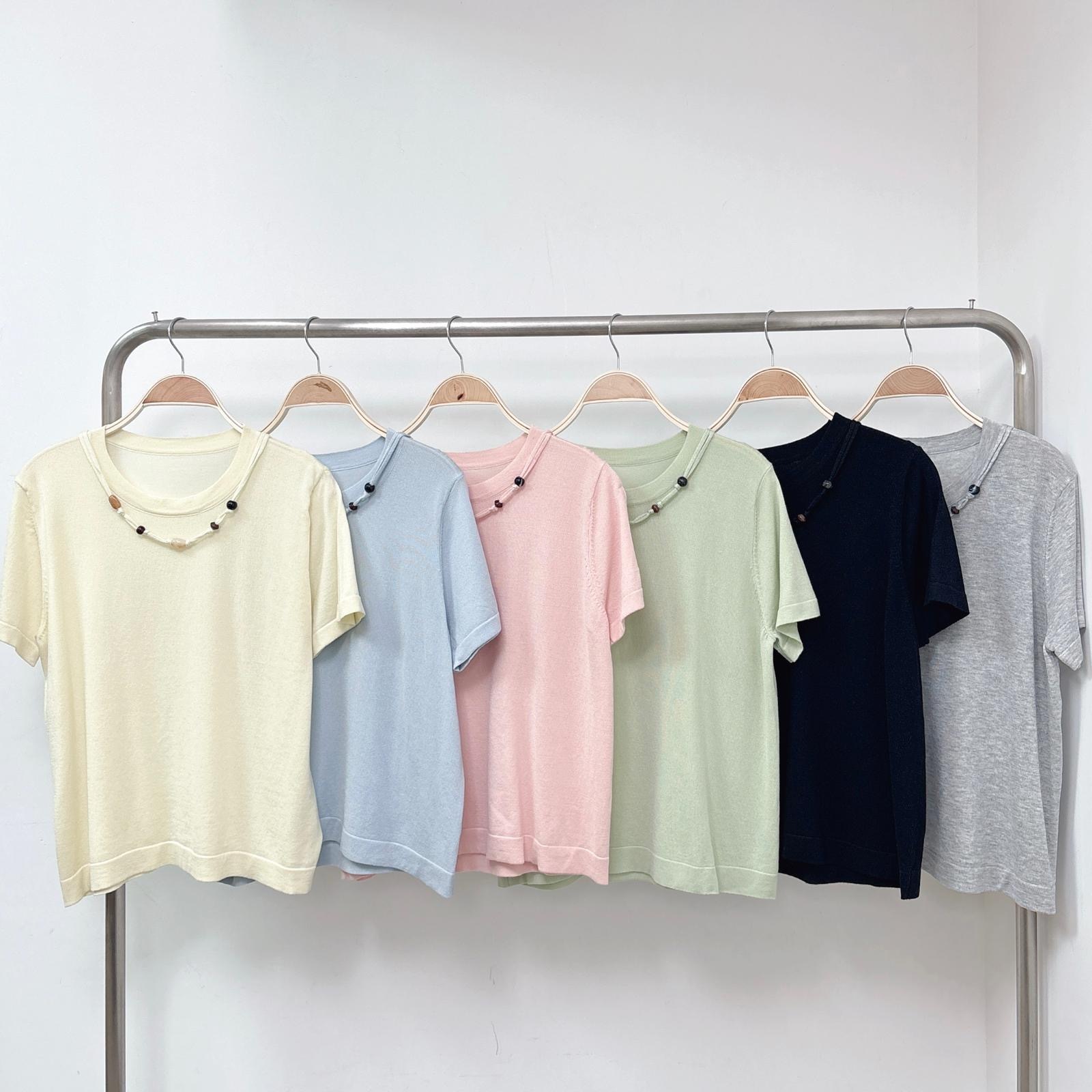 【預訂】珠珠頸鏈裝飾彈性針織TOP (A69-A74)