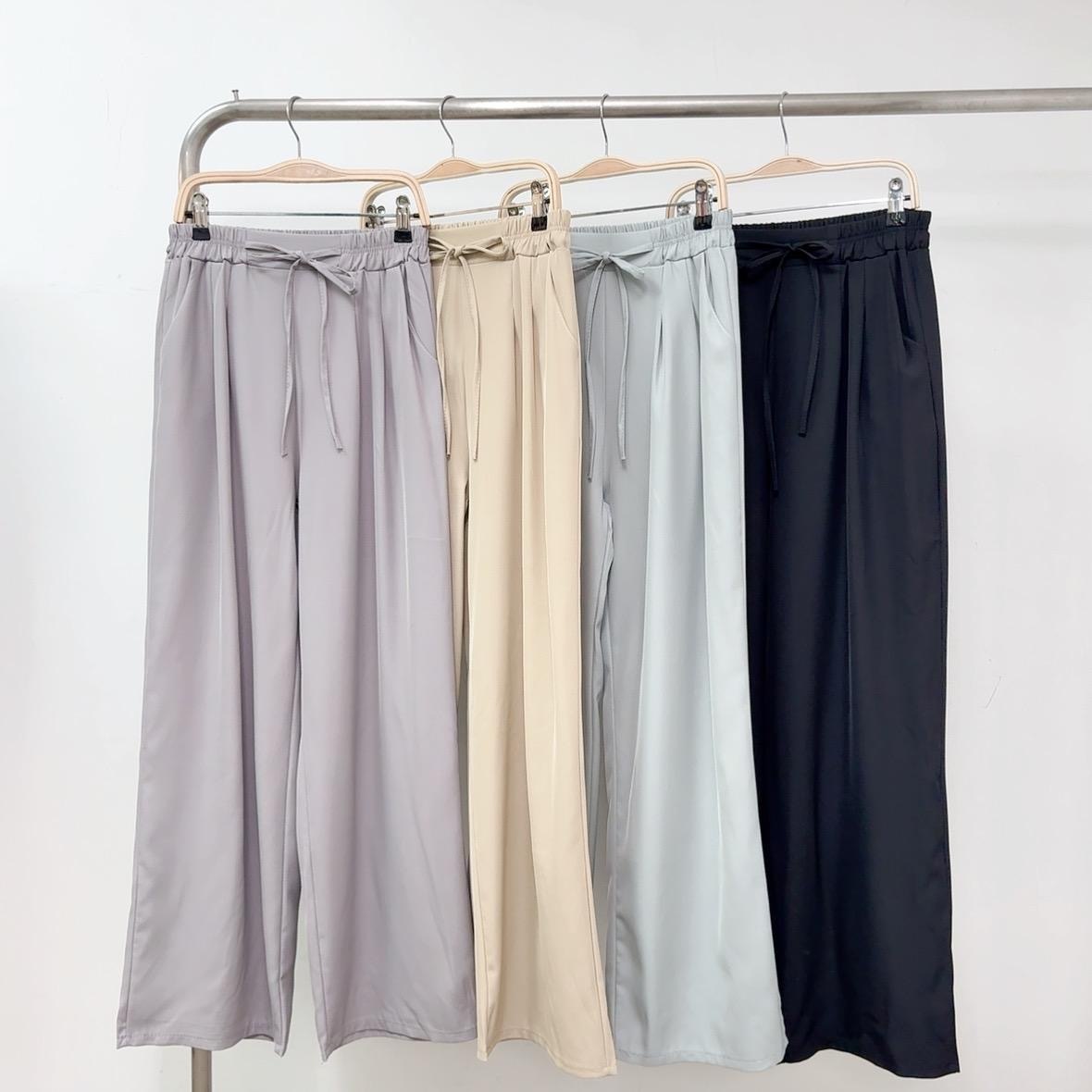 【預訂】涼爽滑梭織車摺綁繩長腿褲 (A4-A7)