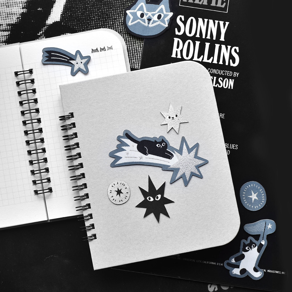 大芝麻小花生．星星與貓 布標線圈筆記本 大/小