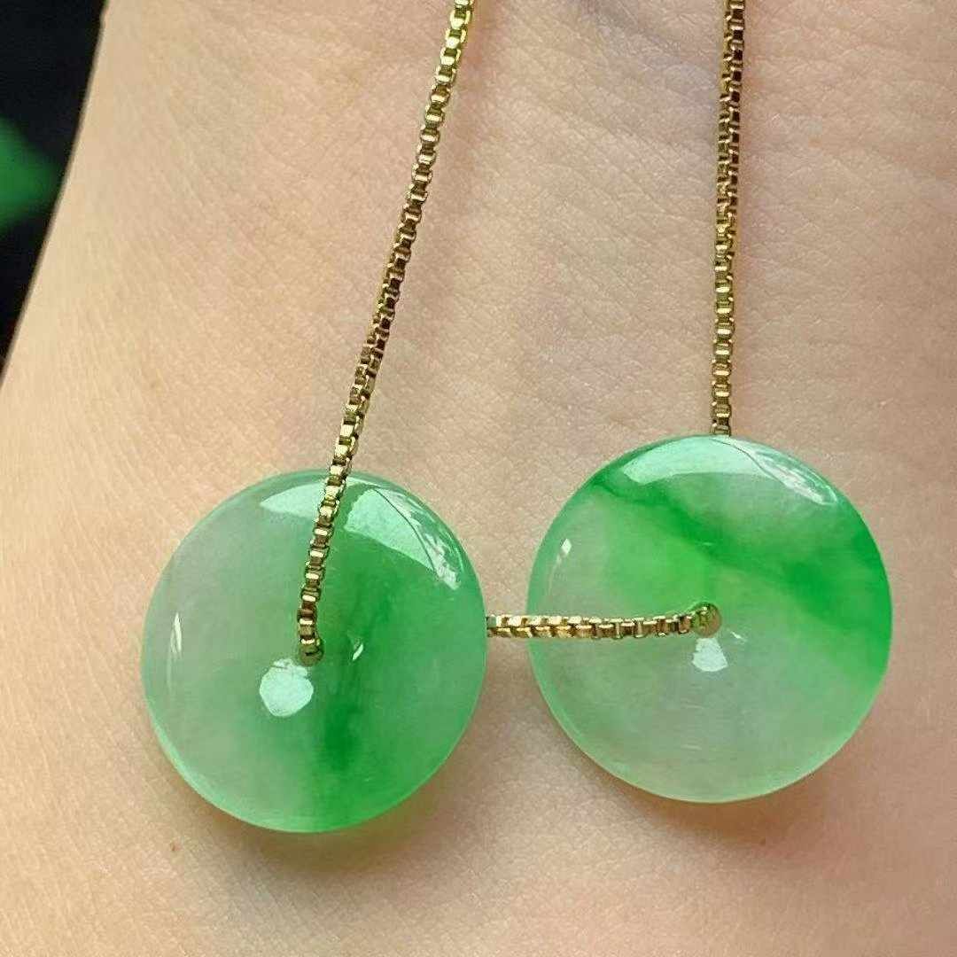 410369 翡翠冰種飄綠平安扣一對 (15.2mm直徑)