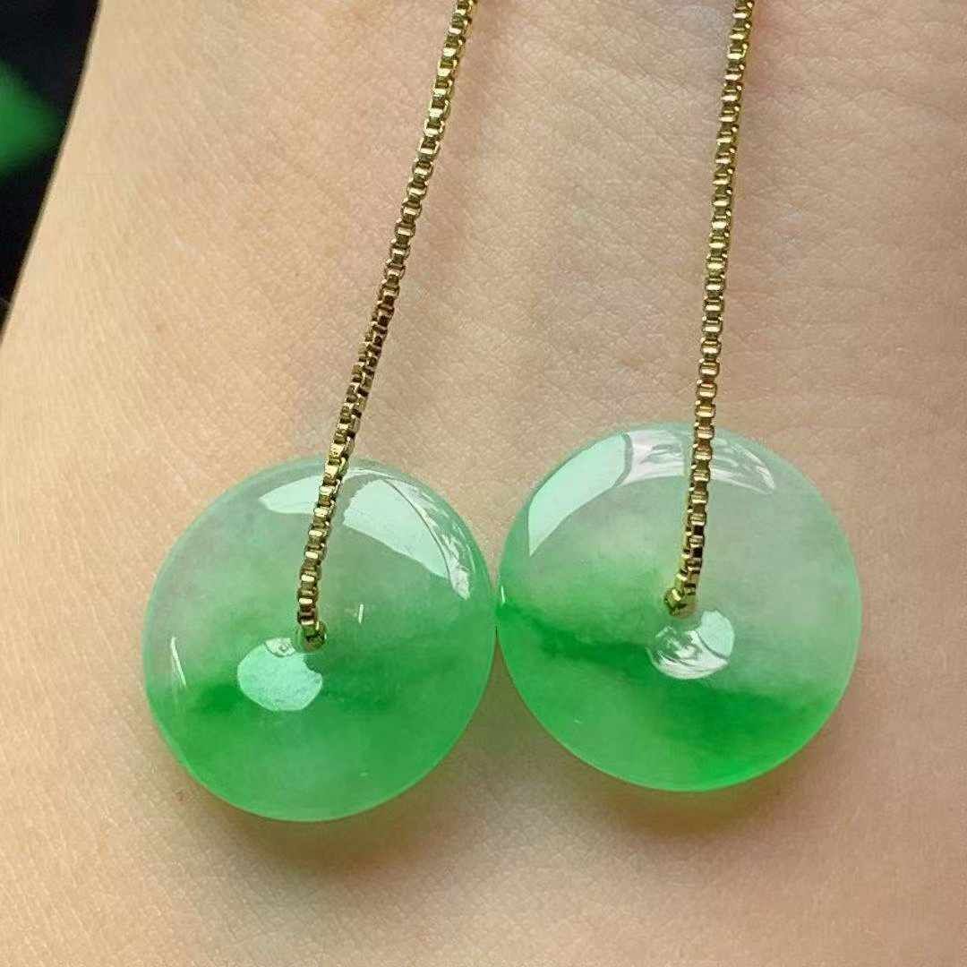 翡翠冰種飄綠平安扣一對 (15.2mm直徑),天然翡翠A玉, 緬甸玉, Jade, Jadeite
