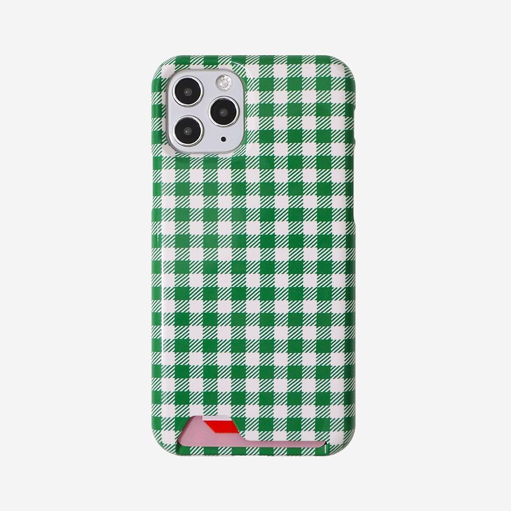 LOVE OR NOT 綠格紋卡片收納手機殼 GCHCPHC