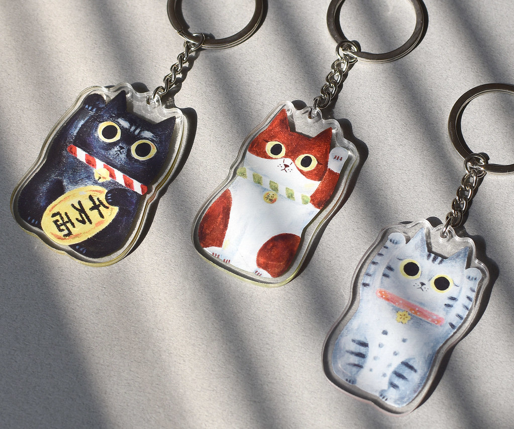 大芝麻小花生．招財貓 壓克力鑰匙圈 共三款