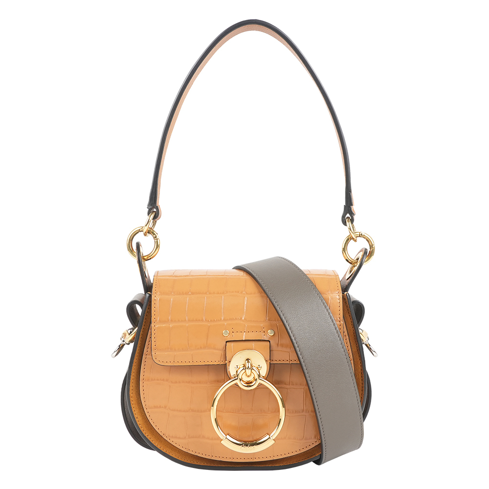 【Chloé】Tess Small Bag 壓鱷魚紋牛皮肩背/斜背二用包(秋葉棕)