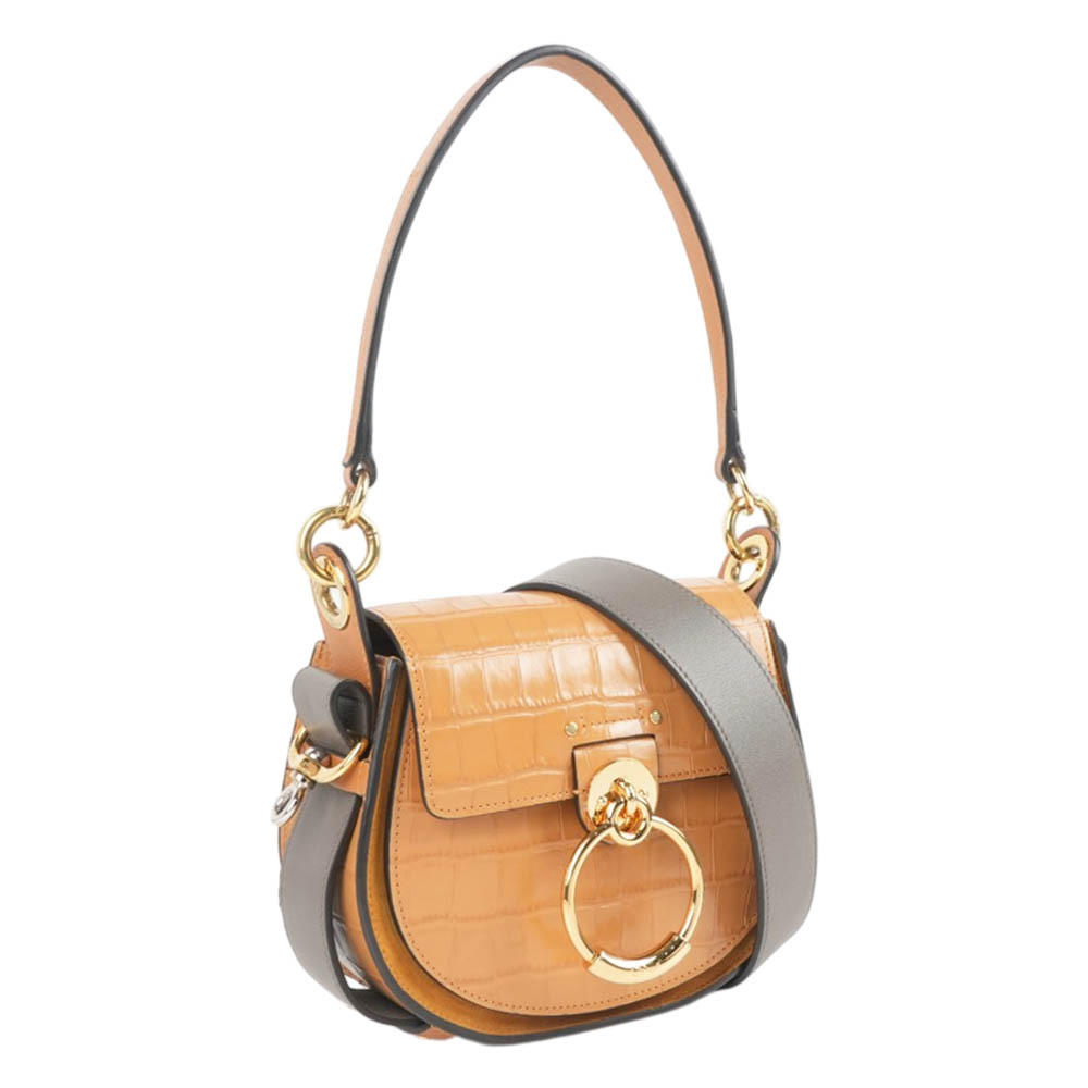 【Chloé】Tess Small Bag 壓鱷魚紋牛皮肩背/斜背二用包(秋葉棕)