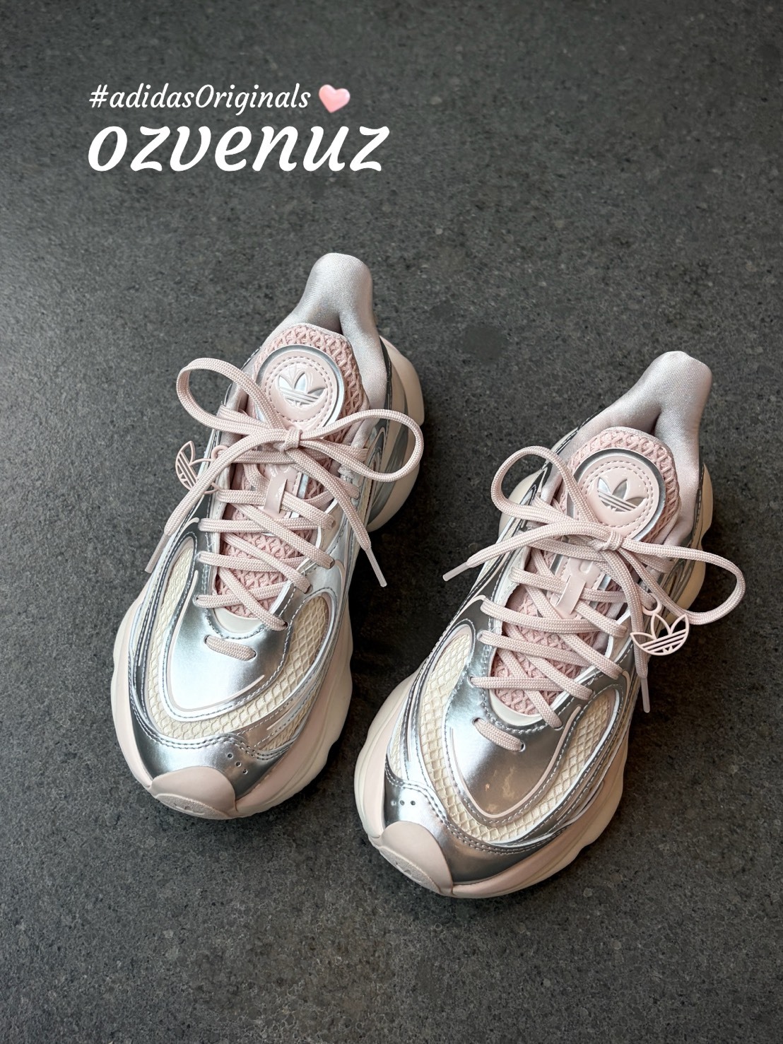 ADIDAS OZVENUZ 櫻花 奶油灰銀 奶油底 增高 厚底 宋雨琦同款  浮碟鞋 女鞋