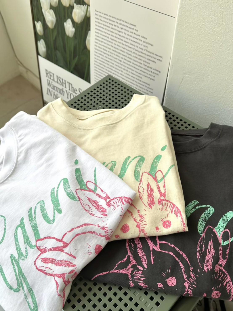 可愛不甜膩設計★小白兔印花棉T