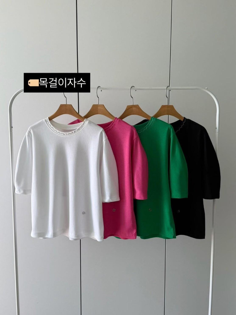 氣質百搭系列★有巧思刺繡圓領棉T