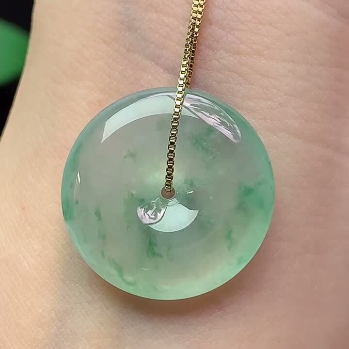 翡翠冰種飄花平安扣 (24.5mm直徑),天然翡翠A玉, 緬甸玉, Jade, Jadeite