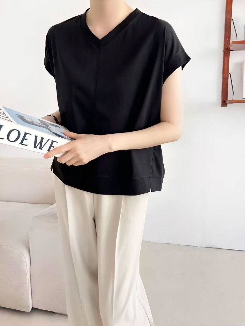 氣質百搭款★涼感V領包袖上衣