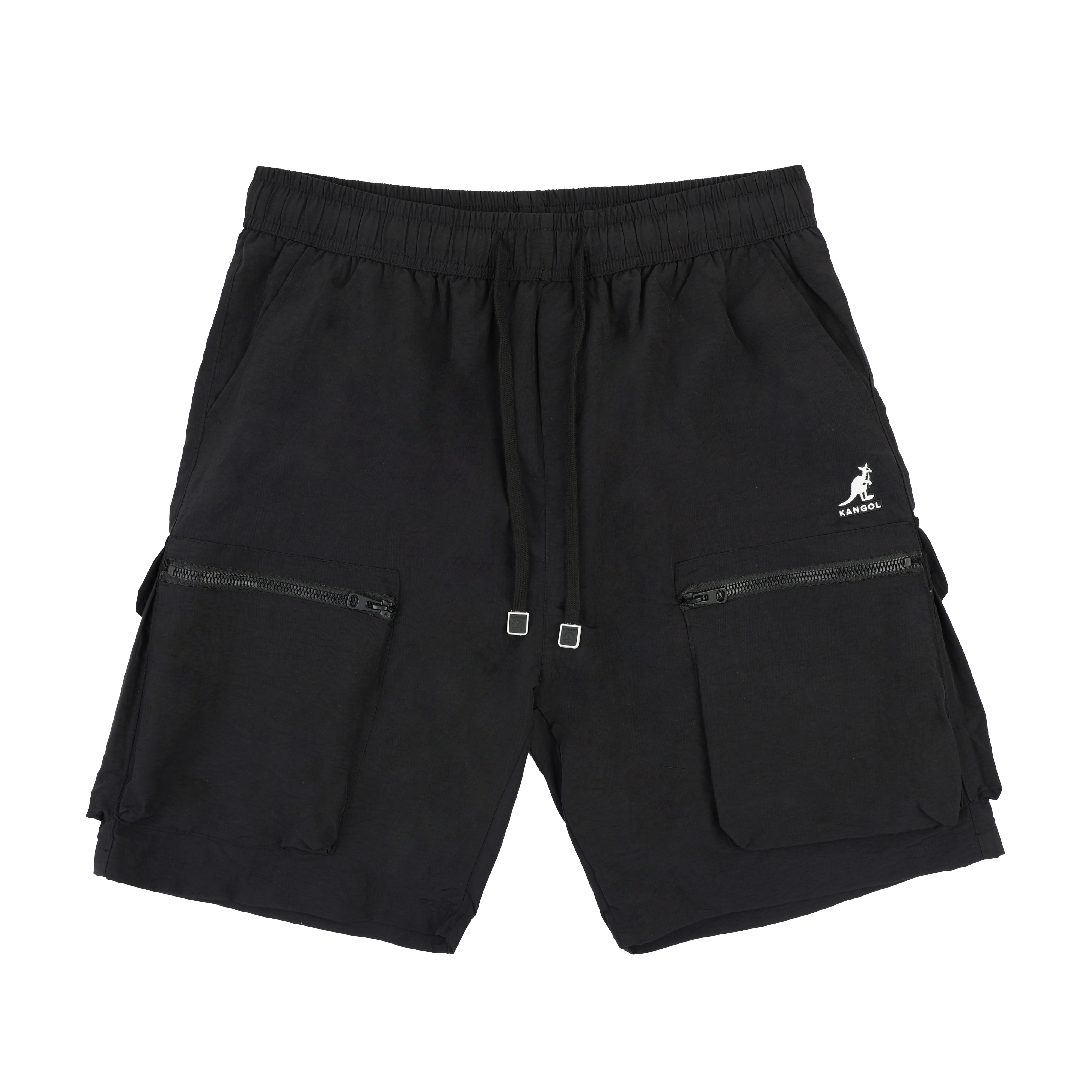 男女款 KANGOL PANTS 黑色 英國 袋鼠 休閒 拉鍊 中性 多袋 工裝 短褲【6625152220】