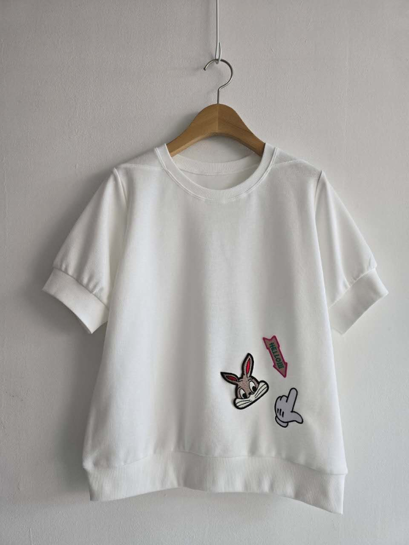 清新日常百搭穿搭★小兔刺繡質感棉T