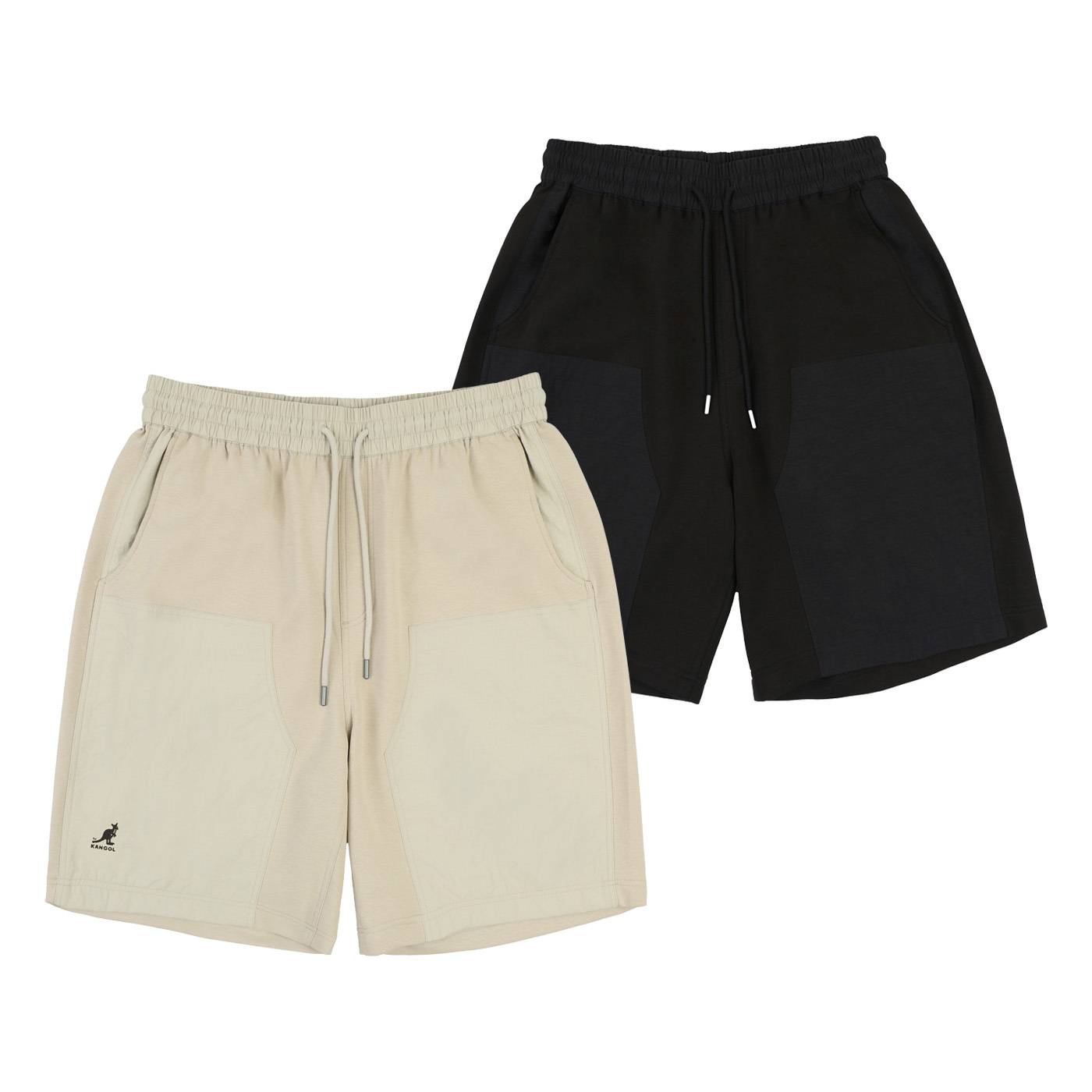 男女款 KANGOL PANTS 黑色 淺卡其 英國 袋鼠 休閒 中性 拼接 工裝 短褲【66251503】