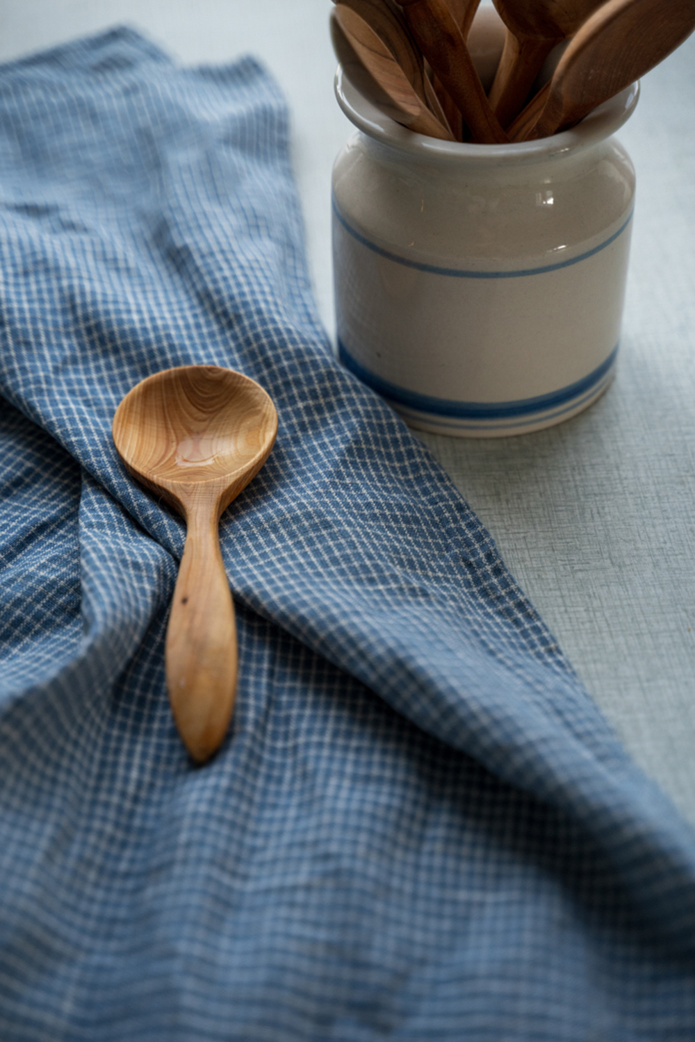 fog linen work - 亞麻抹布 / 深縹底白線小窗櫺格紋