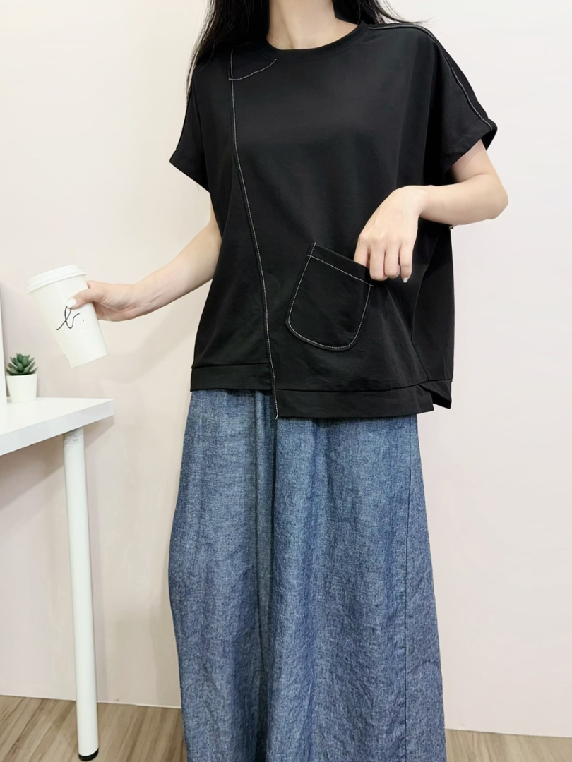 修飾手臂休閒短袖系列★手袖抽繩設計棉T