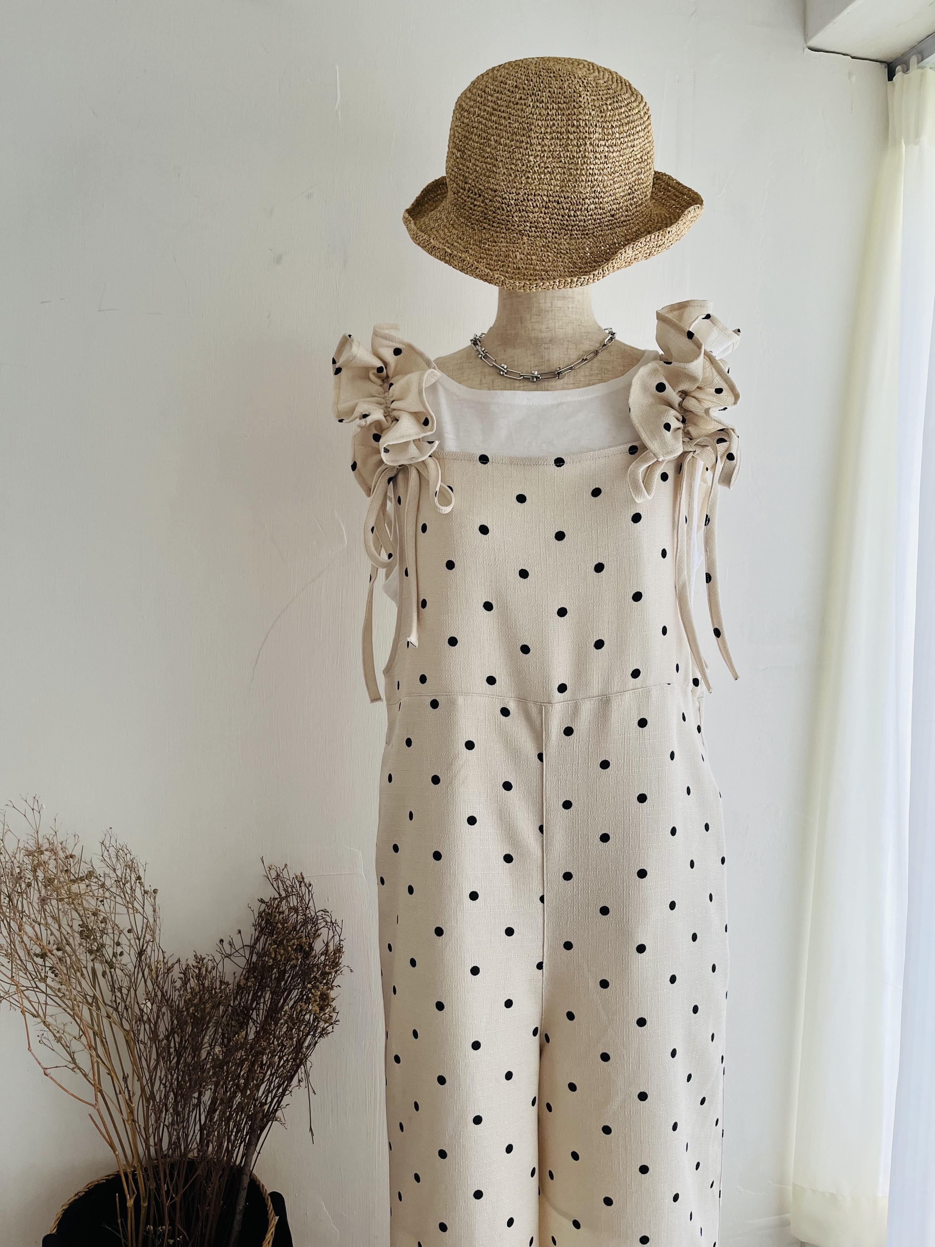 INCEDE米色波點背心連身褲