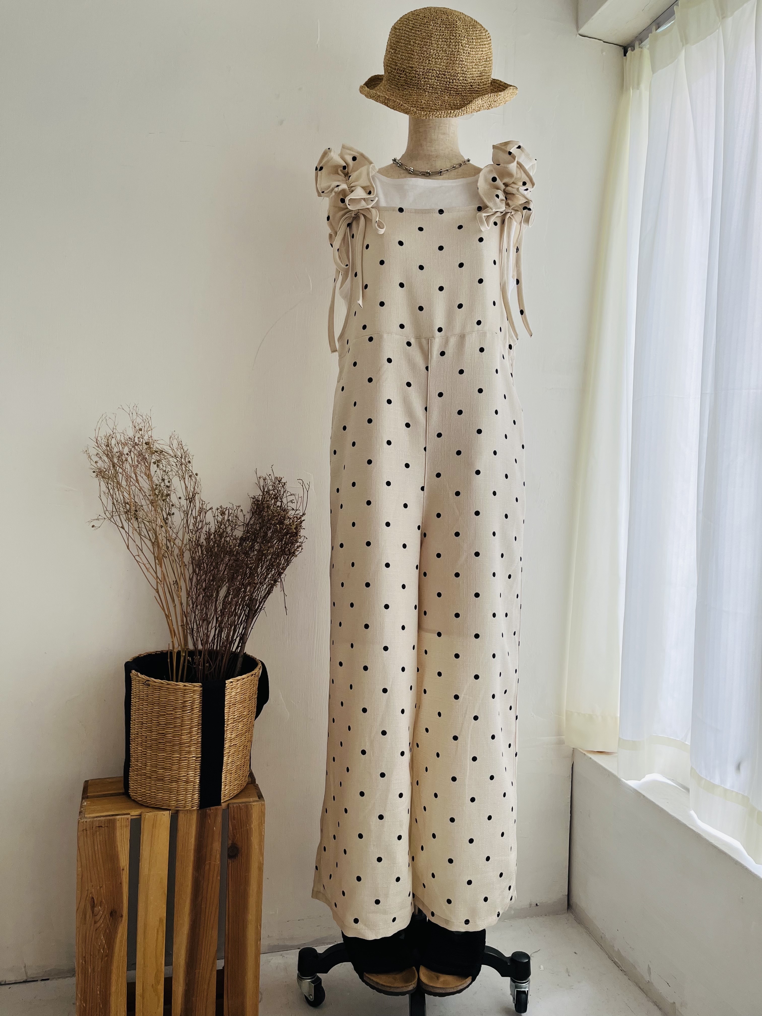 INCEDE米色波點背心連身褲