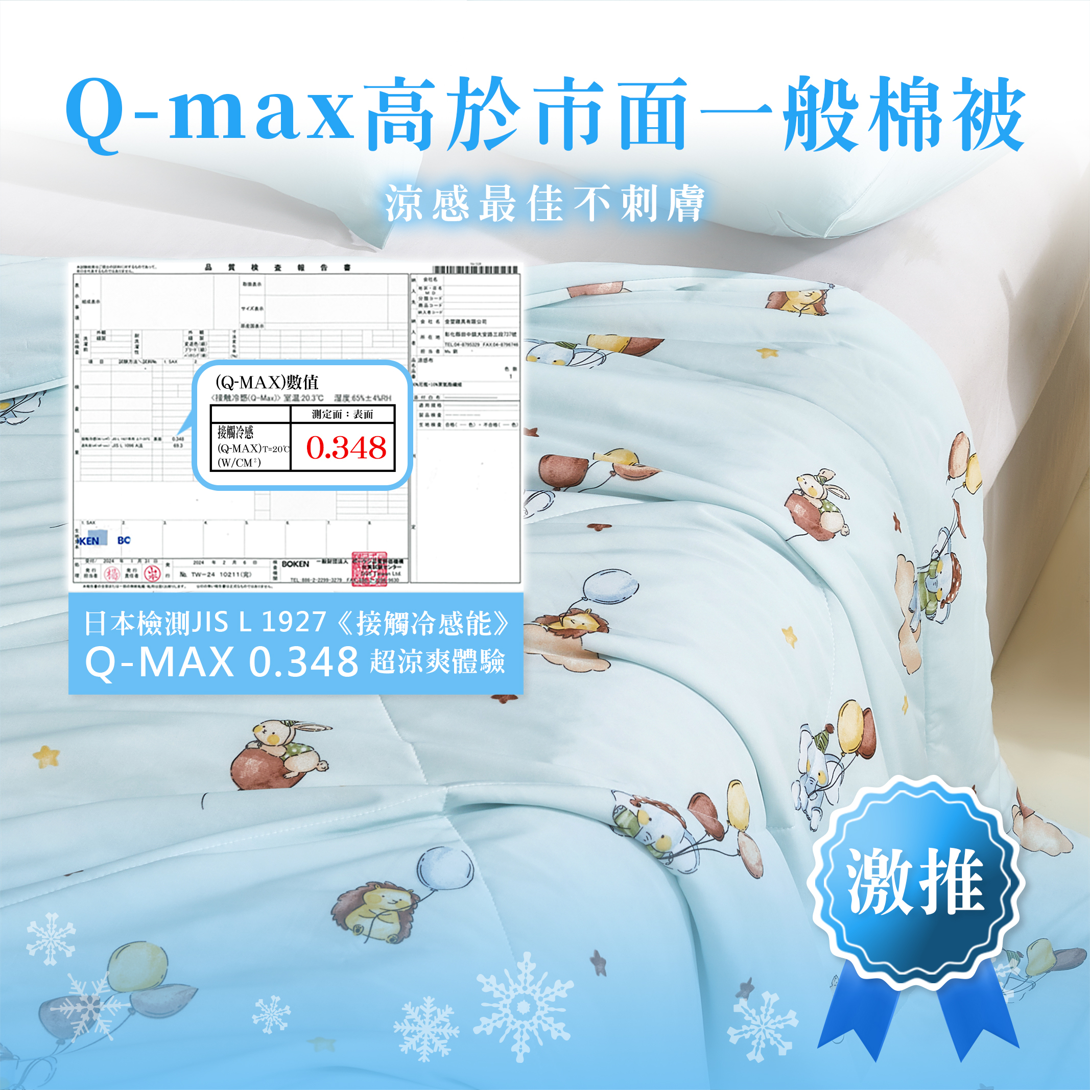 檢測涼感降溫Q-MAX,涼被,冰冰被,冰絲被