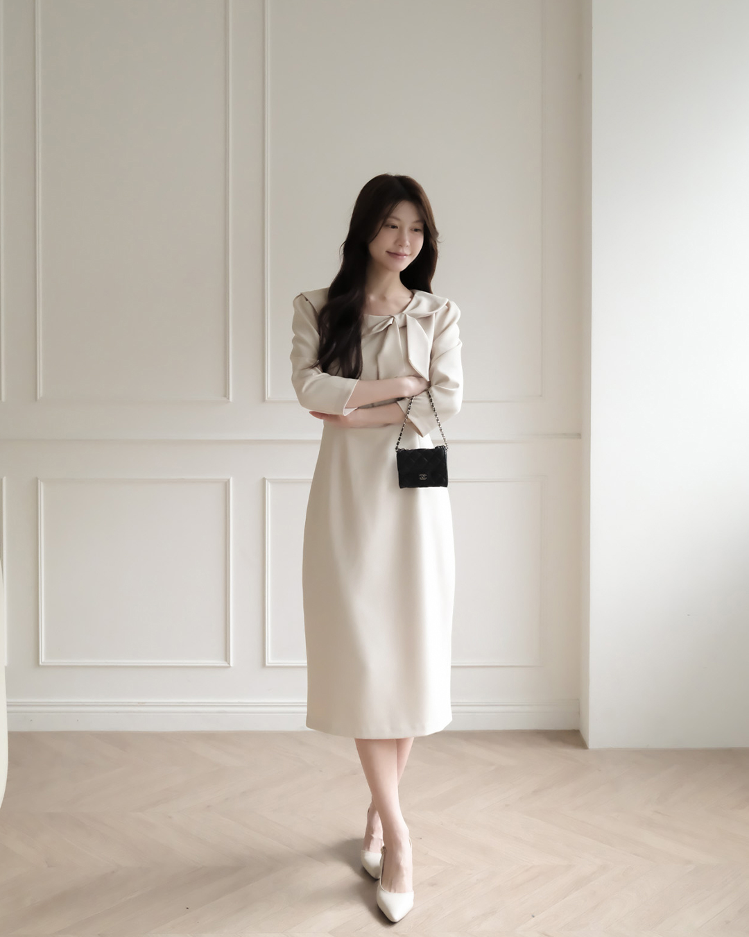 Lulu優雅蝴蝶結領修身洋裝( 2 colors )