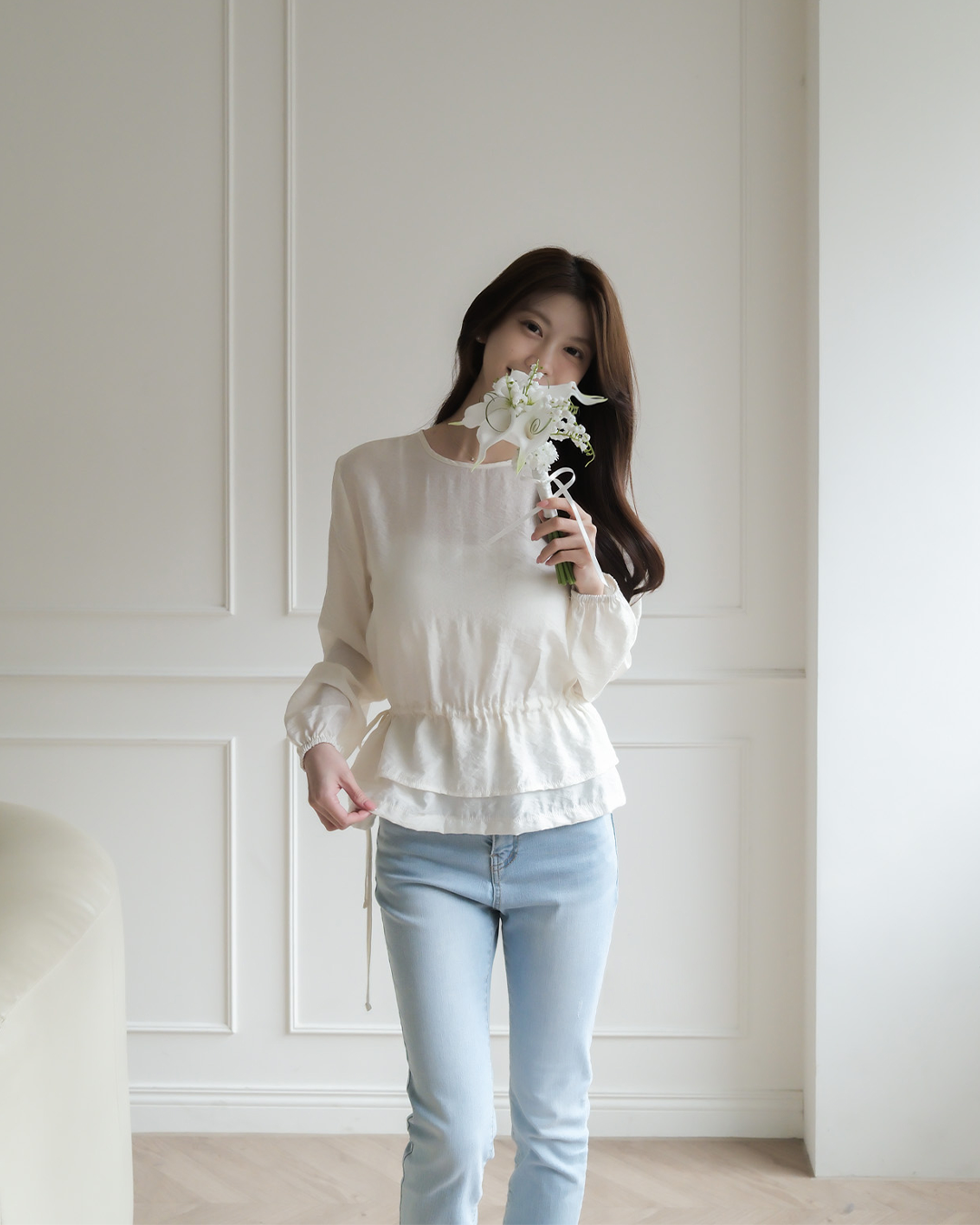 Ivy簡約微光抽繩長袖上衣 ( 2 colors)