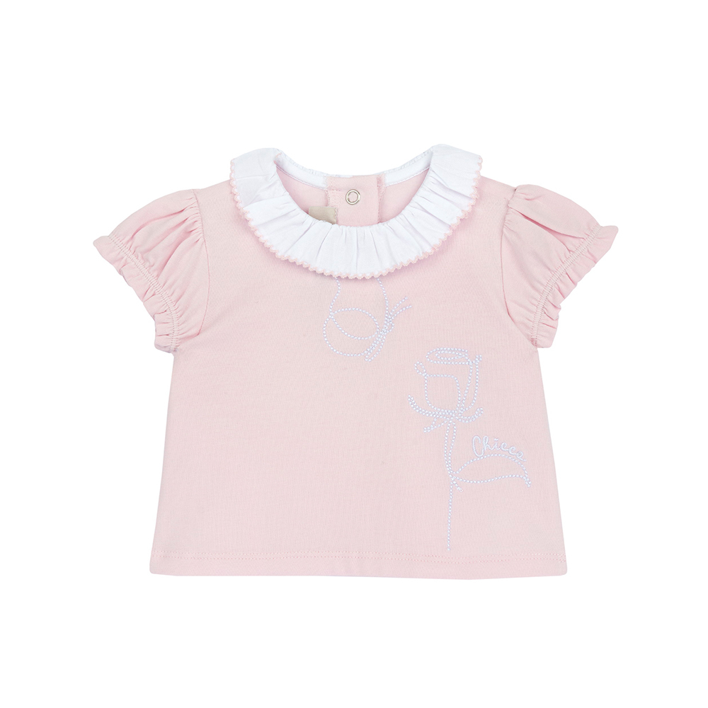 蝴蝶花園-荷葉領燙鑽短袖上衣