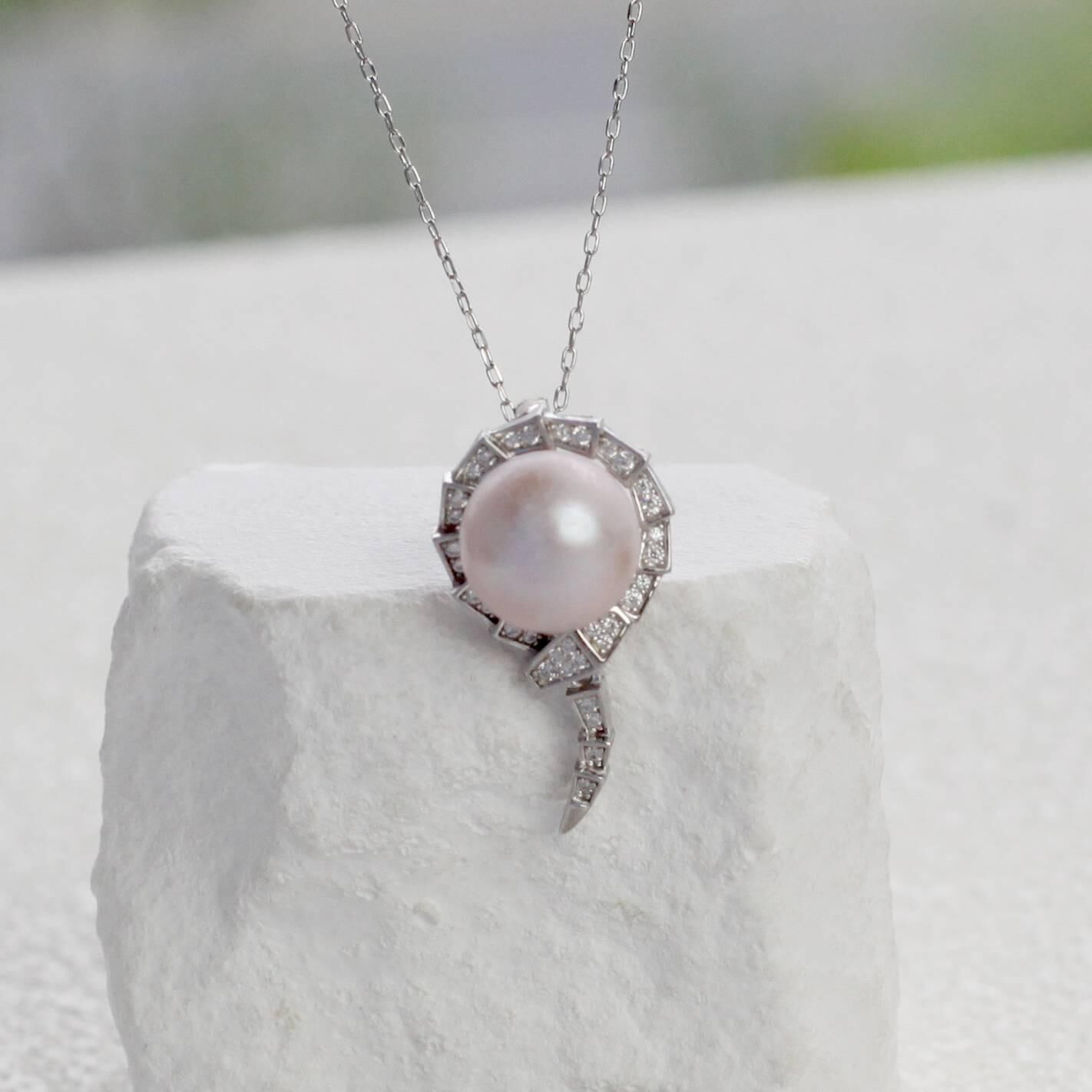 (EC84) 10-11MM天然淡水大白珍珠蛇形萬能扣(S925)(送銀鏈) - #珍珠 #2004PE