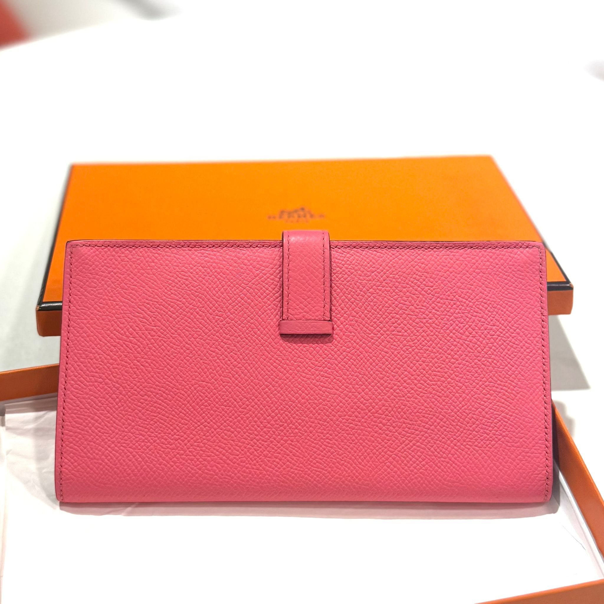 99%NEW二手HERMES LONG WALLET A刻 8W EPSOM 唇膏粉金扣 #香榭站正品