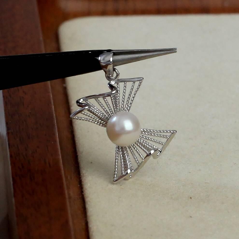 (EC87) 6-7MM天然海水AKOYA珍珠蝴蝶結吊墜(S925)(送銀鏈) - #珍珠 #2004PE