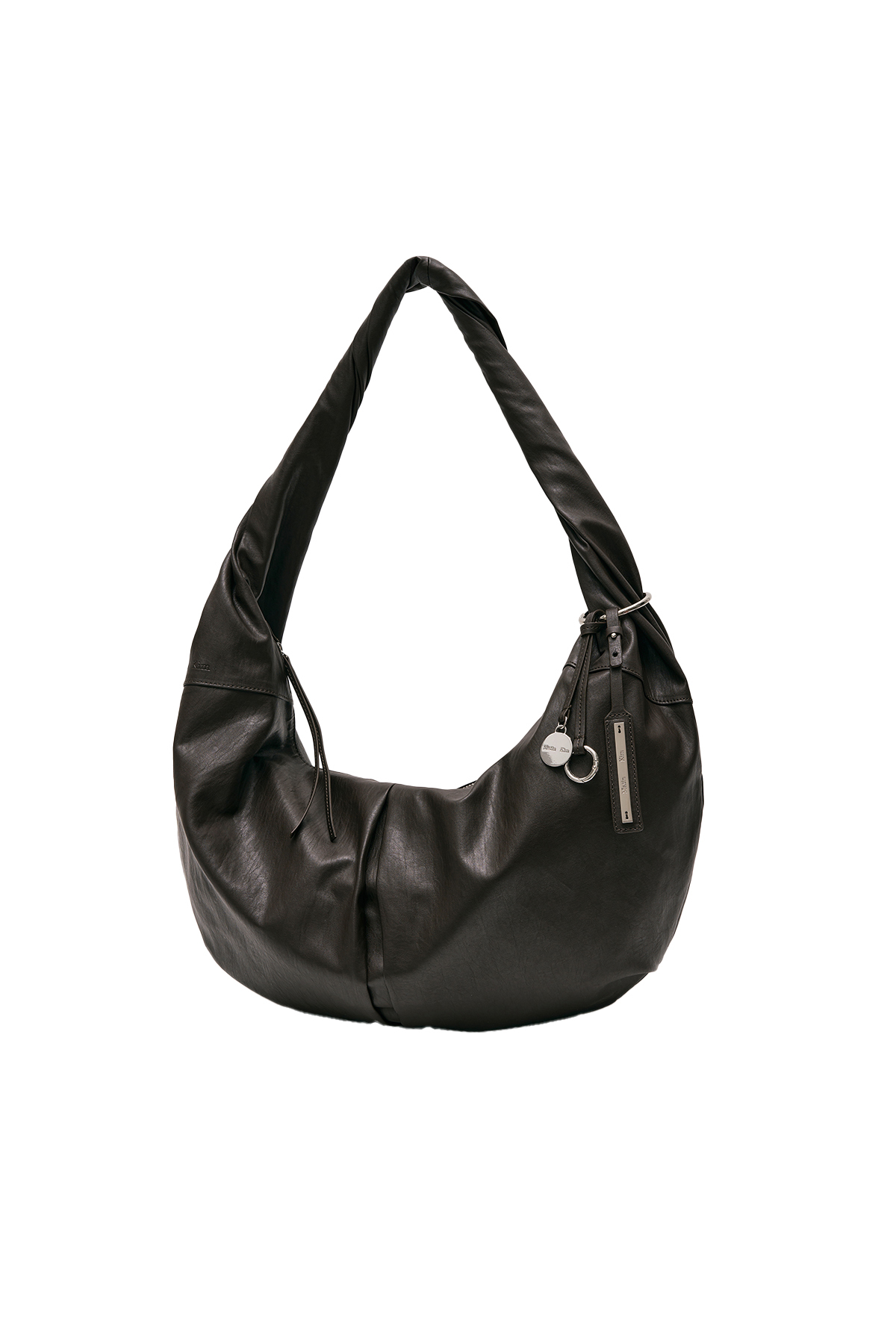 扭結造型大容量皮革半月包 深棕