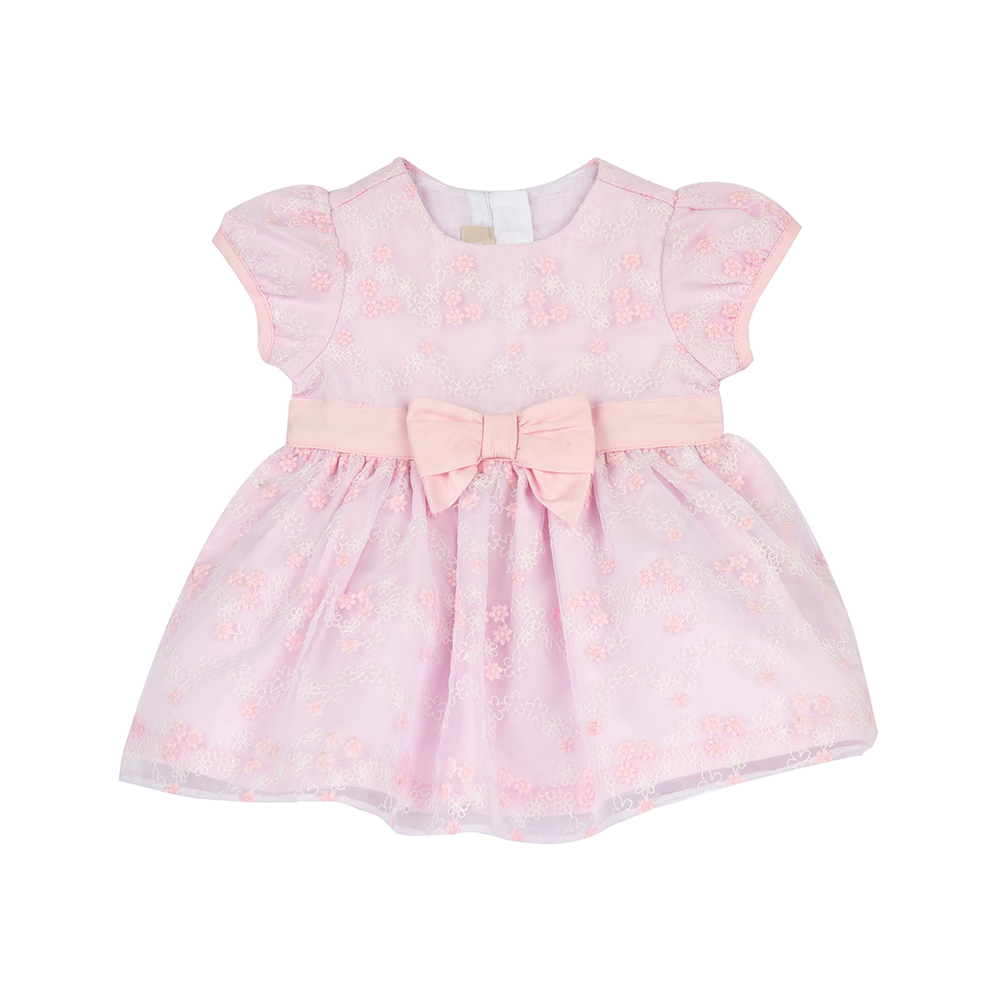 蝴蝶花園-網紗繡花布短袖洋裝