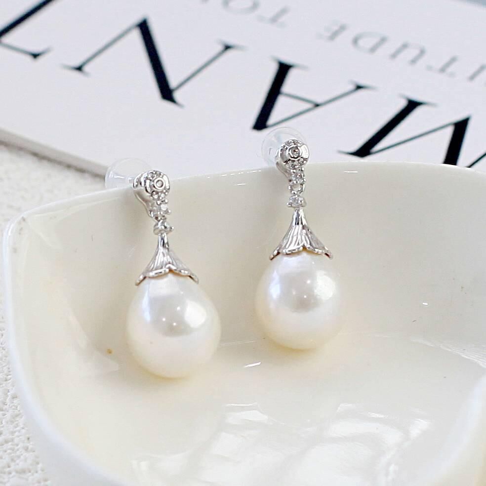 (EC91) 11-13MM天然淡水珍珠梨花耳環(S925) - #珍珠 #2004PE