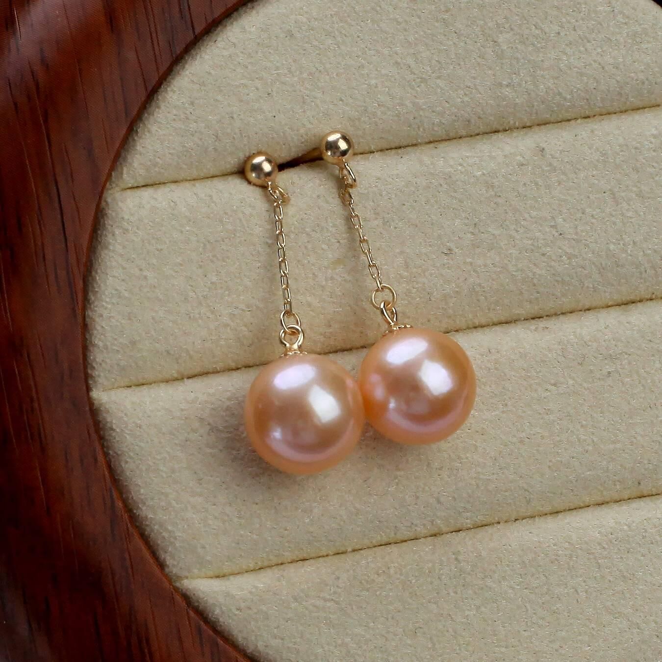 (EC96) 5-6MM天然淡水金橘色珍珠風喺度吹耳線(S925) - #珍珠 #2004PE