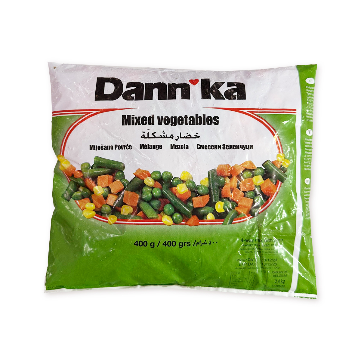 Dannka - 比利時雜菜粒(約350-400g)｜三色豆｜青豆｜豌豆｜粟米粒｜紅蘿蔔粒｜炒飯意粉｜簡易方便｜加熱即食 (急凍-18°C)