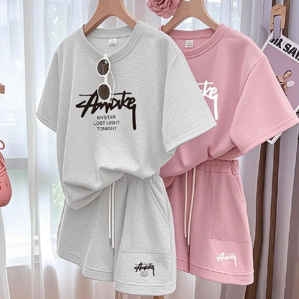 【ASister 小姊姊】AS2410#女裝｜休閒套裝☆中大尺碼短袖*Amake*短袖上衣+短褲(4色 M-3XL)