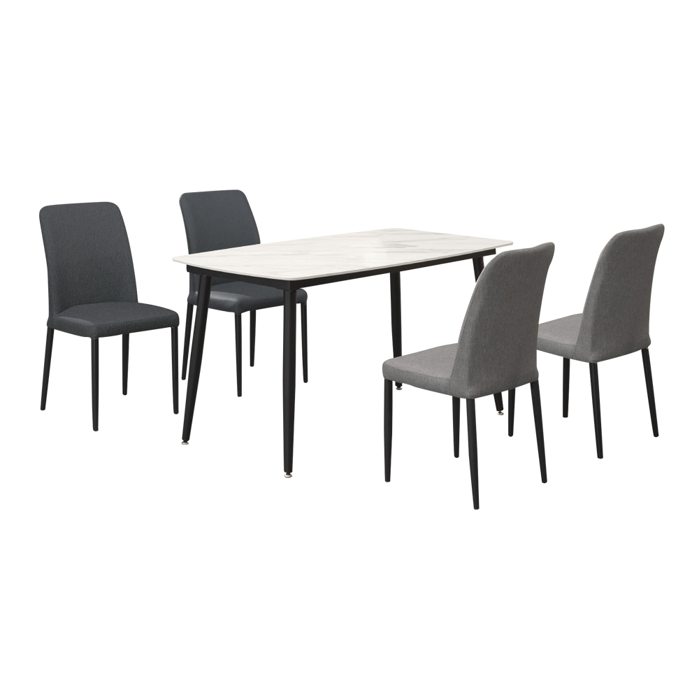 柏蒂家居-喬迪4.7尺白色岩板餐桌+耐磨皮革餐椅組合-一桌四椅(兩色可選-黑色/灰色)