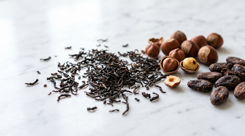 雲映紅茶茶葉特寫，暗示其獨特的堅果巧克力香氣特徵