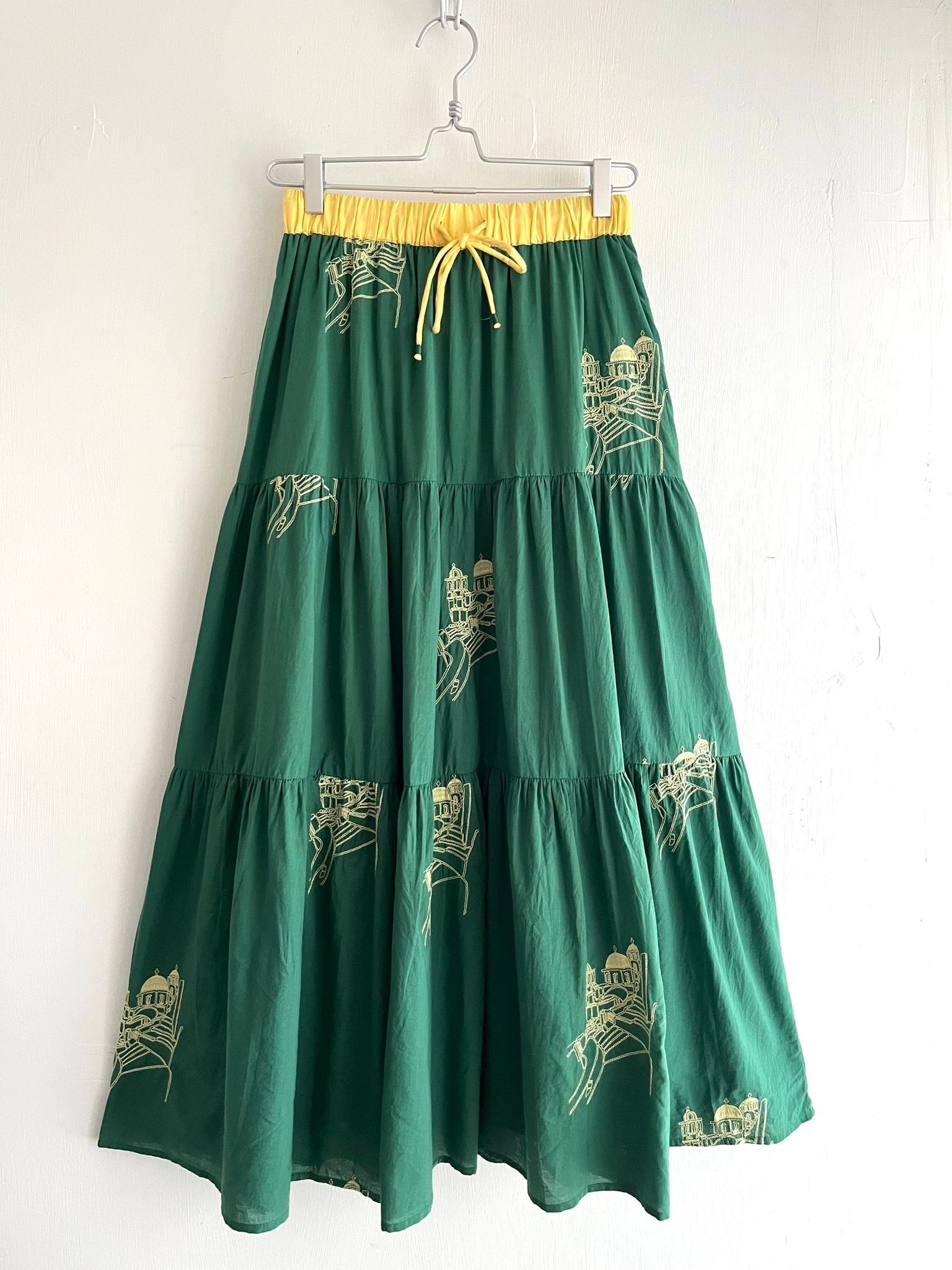 Kilki綠色刺繡全橡筋裙