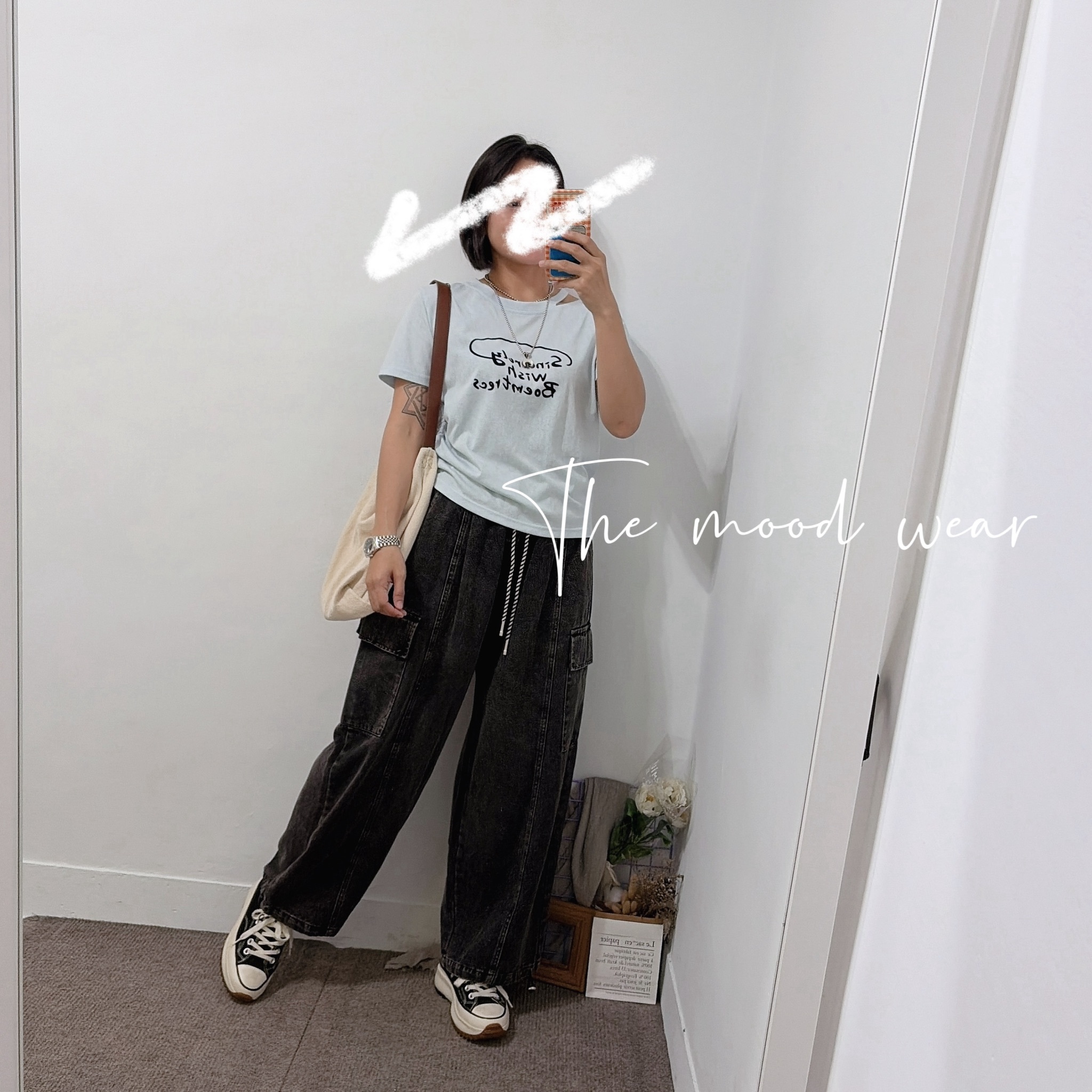 涼感棉腰間抽繩短T(深藍/水藍/白)