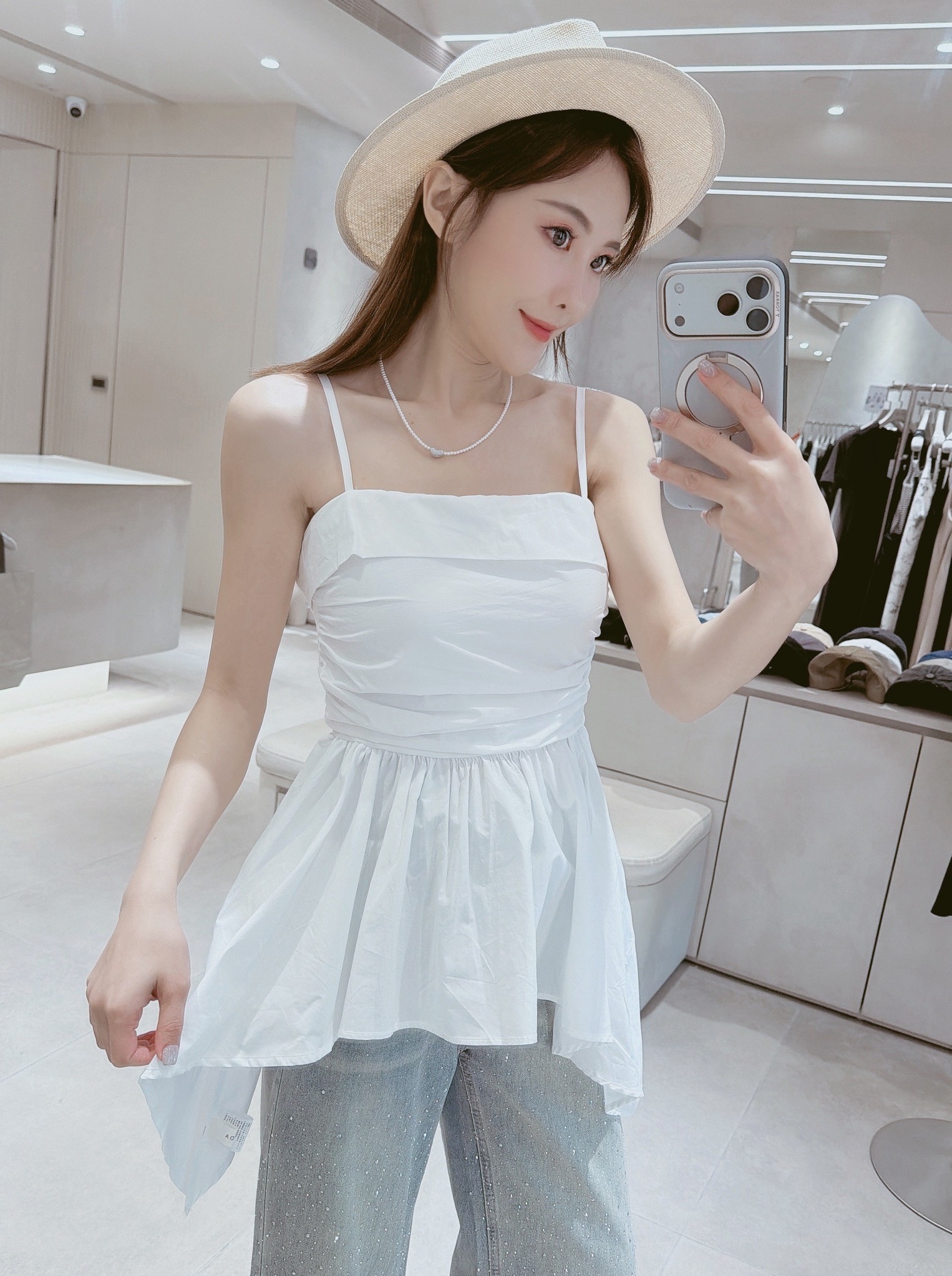 細肩下擺不規則雪紡背心