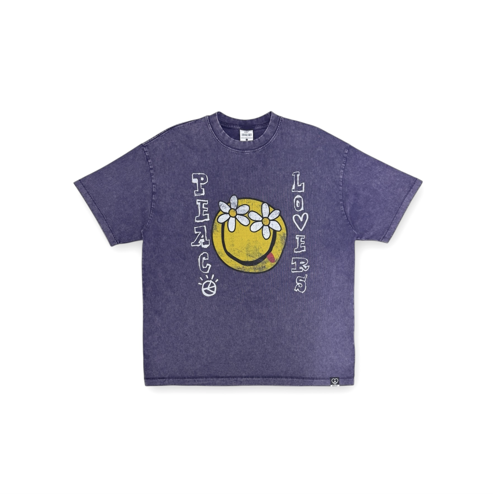 2nd Closet "Peace Lovers Smiley" Washed T-shirt - PURPLE | TE05