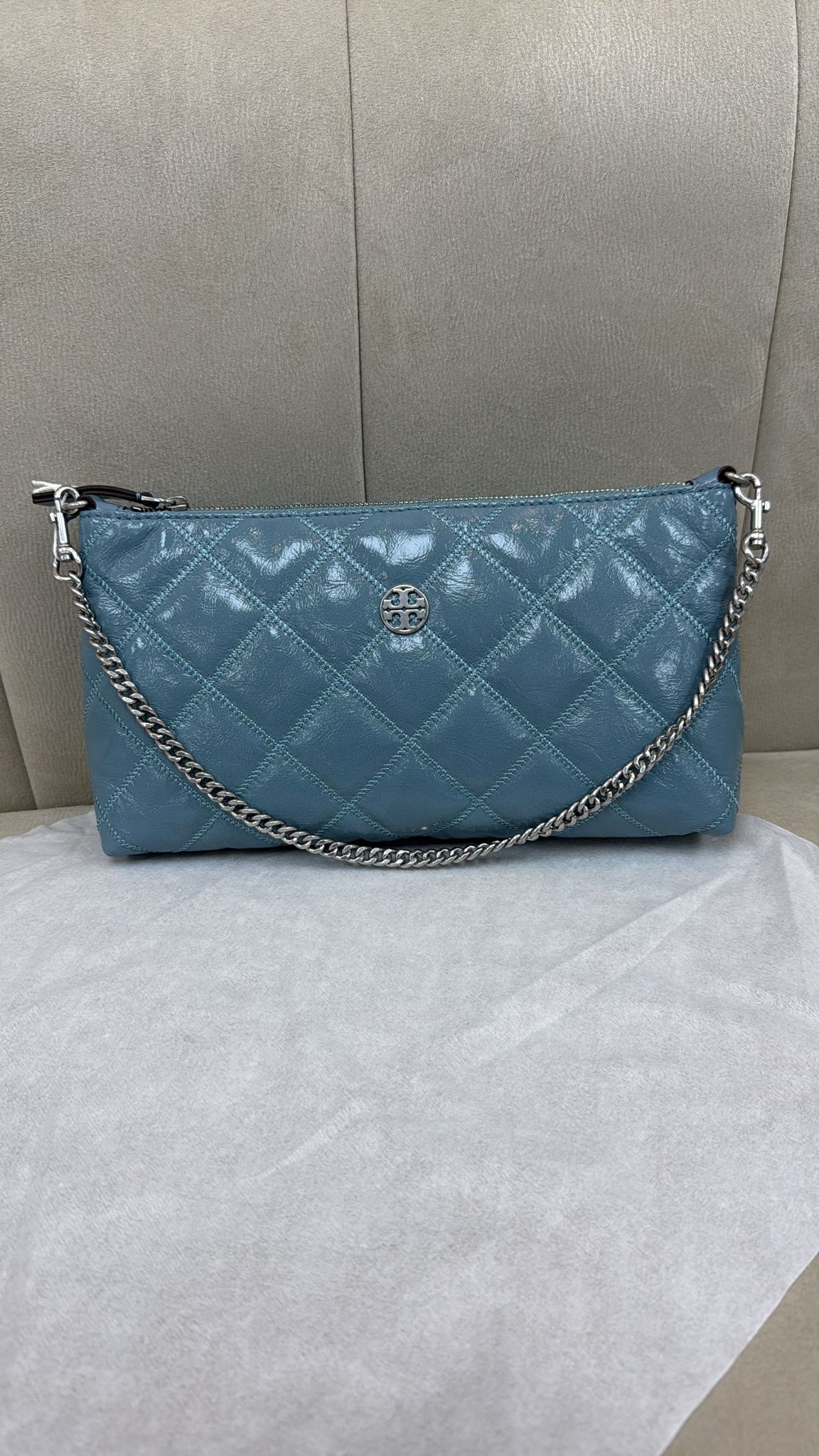 LYS01581 Tory Burch logo 菱格Willa 藍色單肩袋